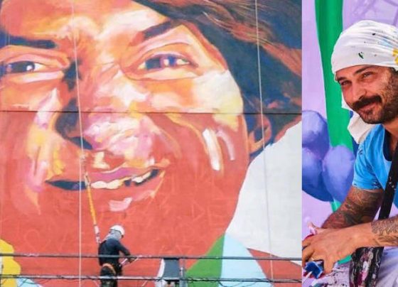 Trapalhão é homenageado em sua cidade natal com mural que ocupa empena de prédio no Centro