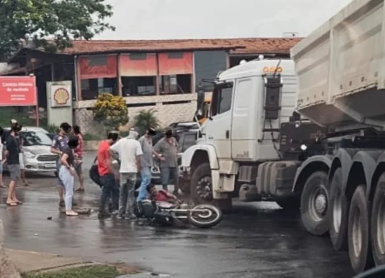 Acidente entre moto e carreta deixa motociclista ferido em Matozinhos