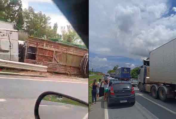 Caminhão cegonheira tomba na BR 040 em Sete Lagoas