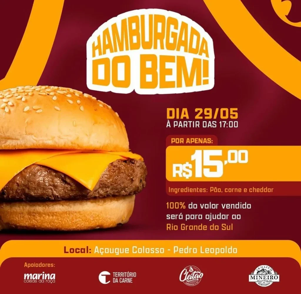 Evento beneficente “Hamburgada do Bem” acontece nesta quarta em Pedro Leopoldo