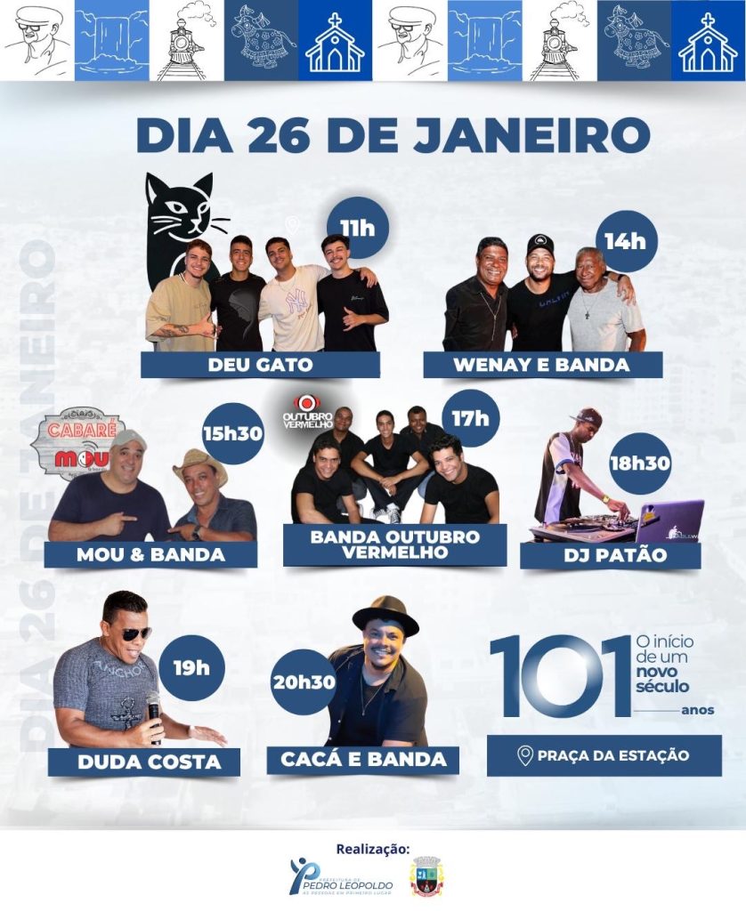 Pedro Leopoldo celebra 101 anos com programação esportiva, cultural e shows ao vivo