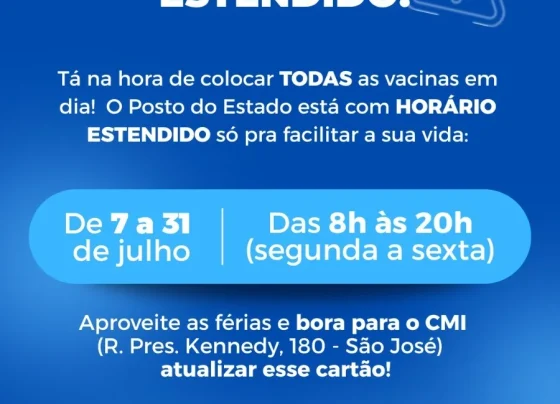 Vacinação com horário estendido no Posto do Estado em Pedro Leopoldo até o fim de julho