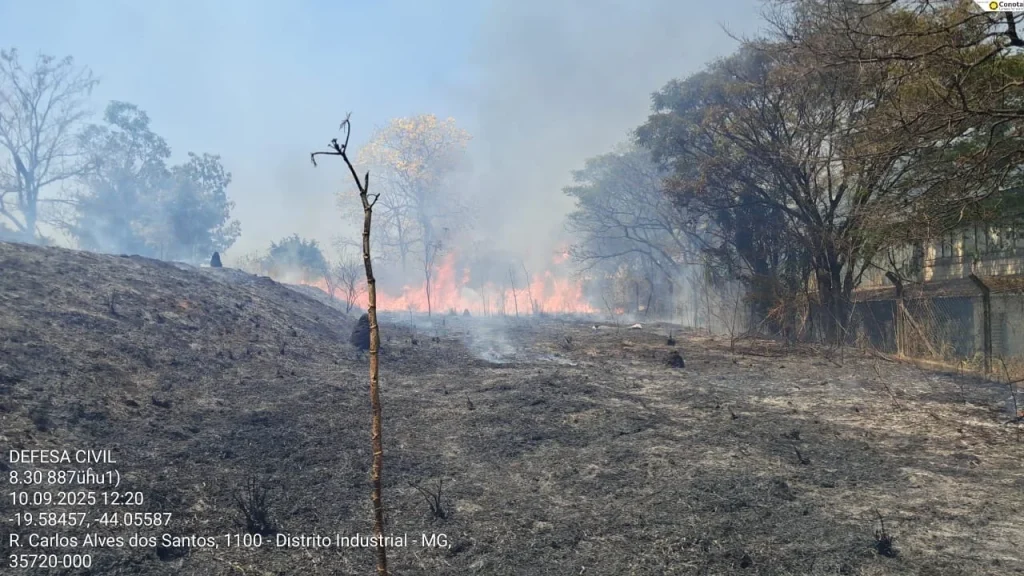 Incêndio mobiliza Defesas Civis de Matozinhos e Pedro Leopoldo no Distrito Industrial