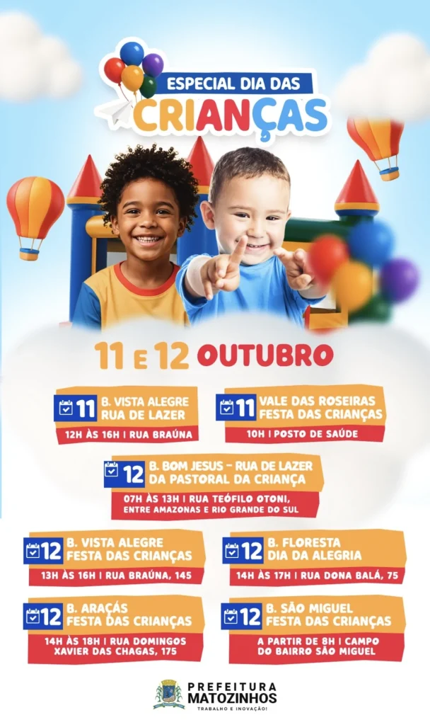 Matozinhos celebra o Dia das Crianças com alegria e diversão em vários bairros