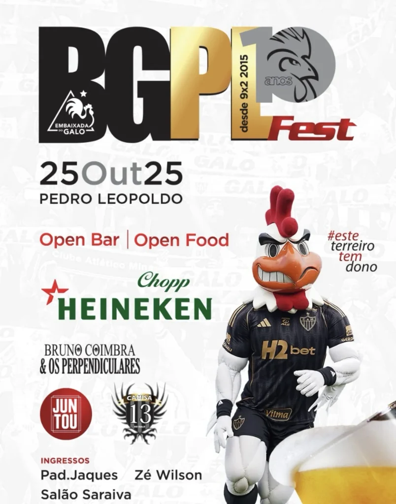 Pedro Leopoldo recebe festa Bica Galo com open bar, open food e atrações musicais no dia 25 de outubro
