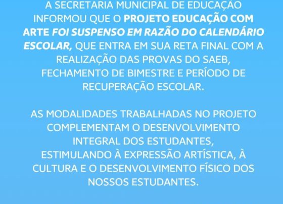 Suspensão do projeto “Educação com Arte” em Pedro Leopoldo causa tristeza  entre pais e alunos