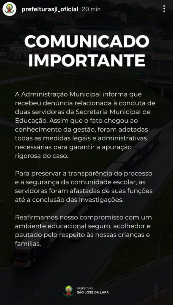 Prefeitura de São José da Lapa afasta duas servidoras da Educação após denúncias feitas por pais