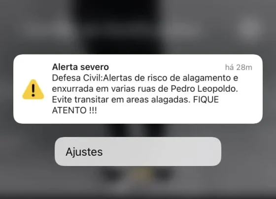 Alerta de alagamentos e enxurradas chega a celulares e assusta moradores em Pedro Leopoldo; Defesa Civil explica situação