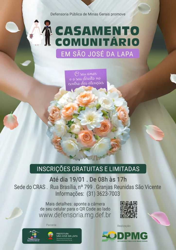 Defensoria Pública abre inscrições para Casamento Comunitário no município de São José da Lapa    