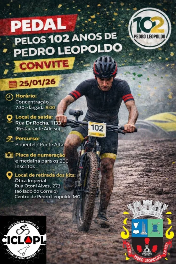 Pedal comemora os 102 anos de Pedro Leopoldo com percurso especial e inscrições limitadas