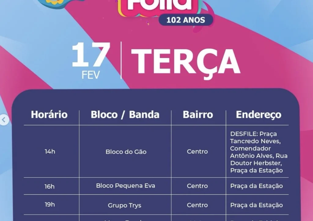 Bloco do Gão, Pequena Eva, Grupo Trys, Mou e Banda e Boi da Manta agitam a terça-feira de Carnaval em Pedro Leopoldo
