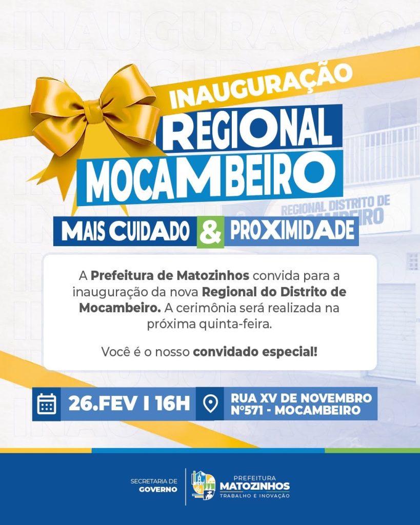 Prefeitura inaugura Regional Mocambeiro nesta quinta-feira (26)