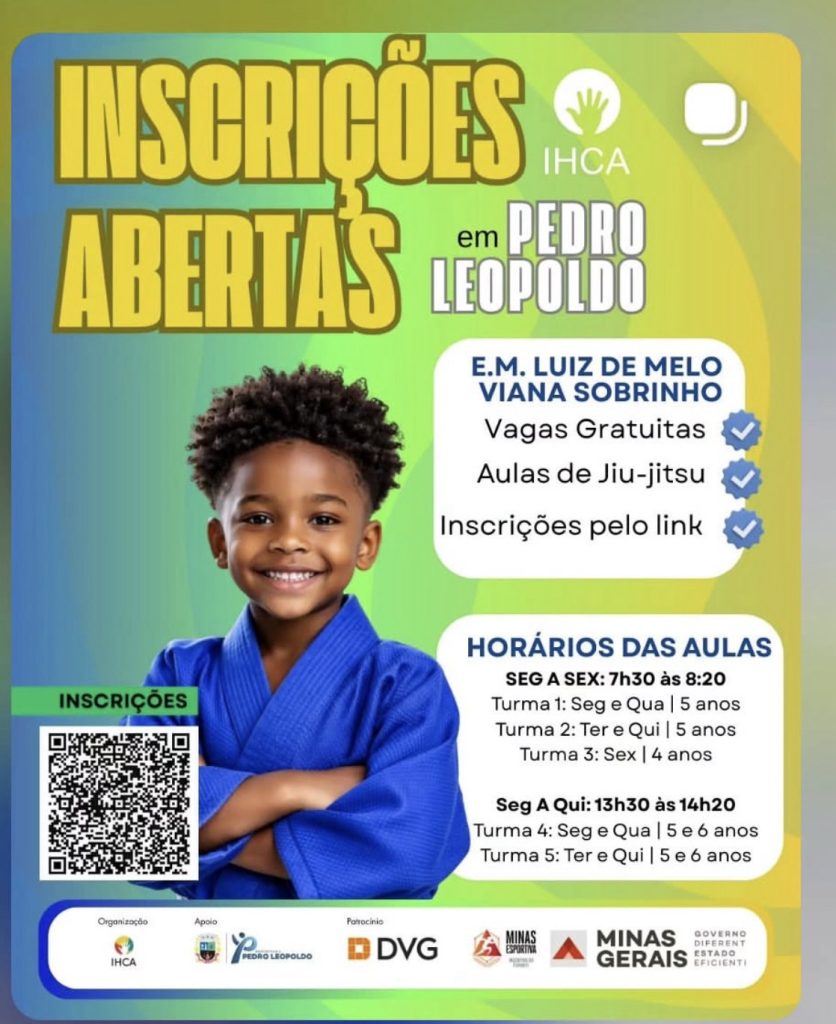 Inscrições abertas para aulas gratuitas de jiu-jitsu voltadas a crianças em Pedro Leopoldo