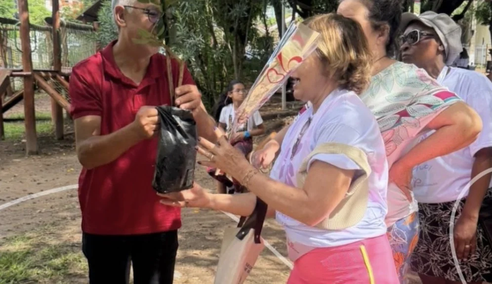 Prefeitura de Pedro Leopoldo distribui mais de 100 mudas durante evento na Praça da Estação