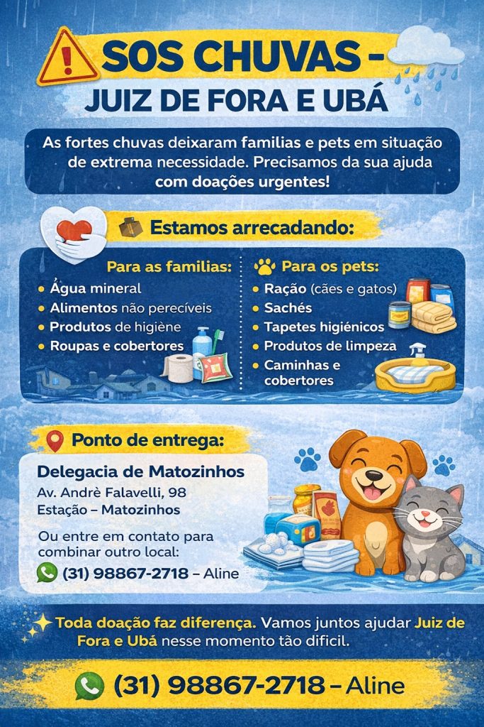 SOS Chuvas: campanha arrecada doações em Matozinhos para Juiz de Fora e Ubá