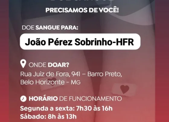 Van sairá de Matozinhos para doação de sangue para João Perez nesta terça-feira
