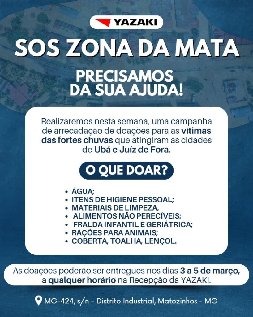 Yazaki promove campanha “SOS Zona da Mata” para vítimas das chuvas em MG