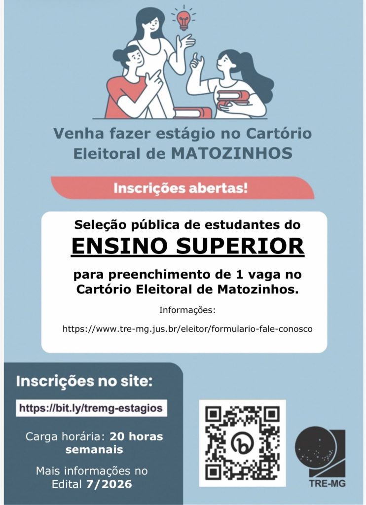Cartório eleitoral abre seleção de estágio para ensino superior em Matozinhos