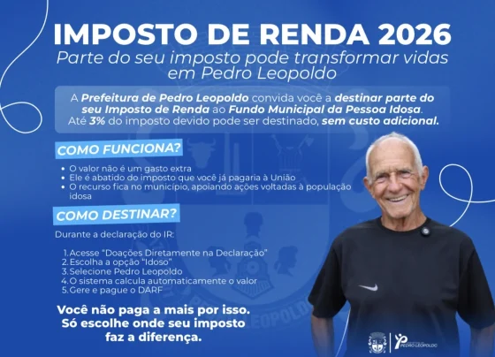 Contribuintes podem destinar até 3% do Imposto de Renda para fundo do idoso em Pedro Leopoldo