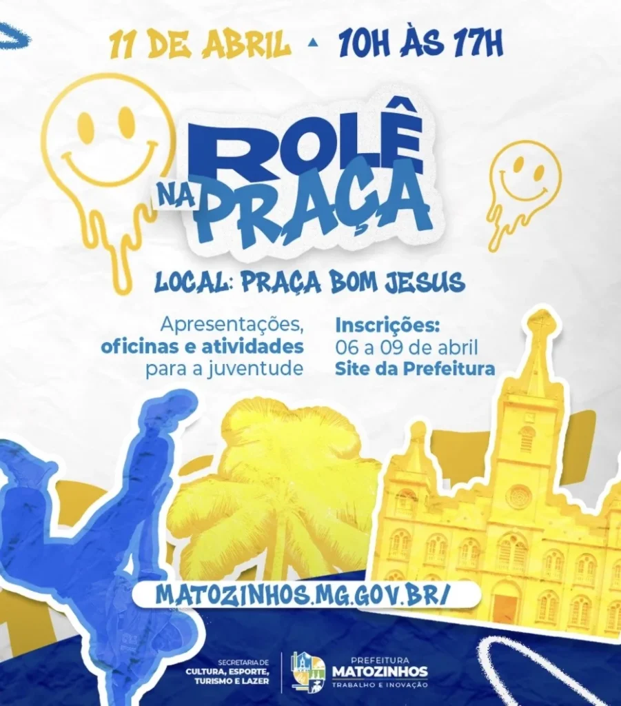 Evento “Rolê na Praça” reúne cultura, oficinas e talentos neste sábado em Matozinhos