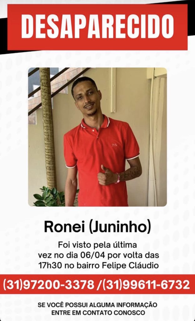 Ronei (Juninho) desaparece após ser visto pela última vez em Pedro Leopoldo