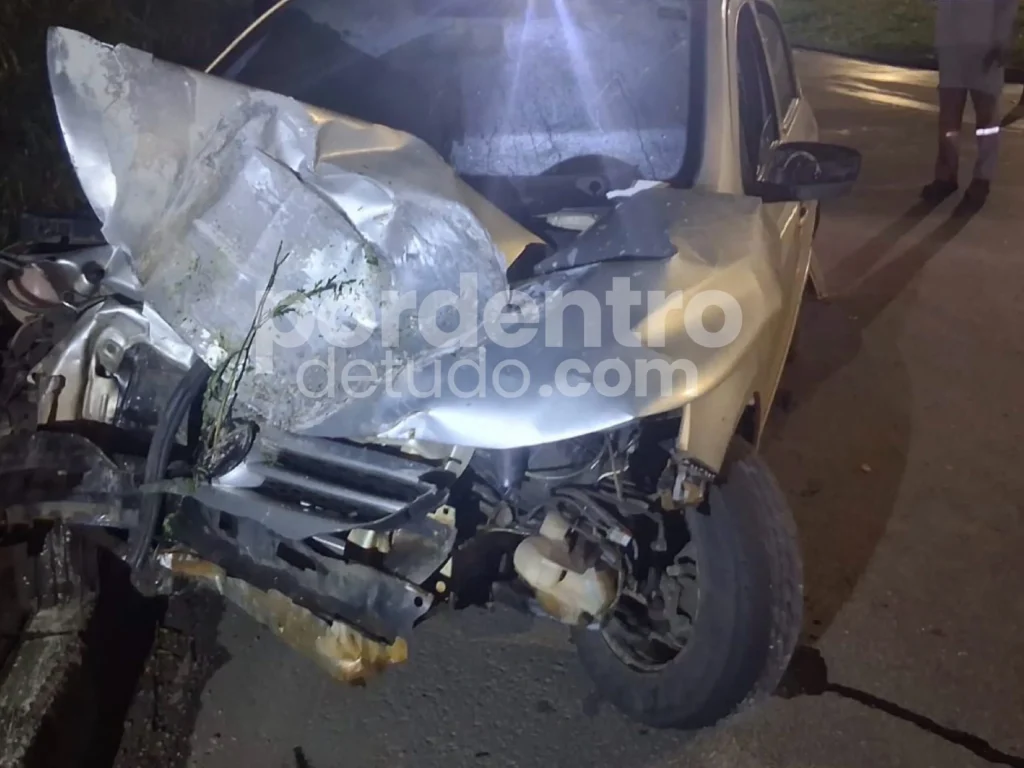 Carro aquaplana, derruba poste e deixa motorista ferido em Sete Lagoas