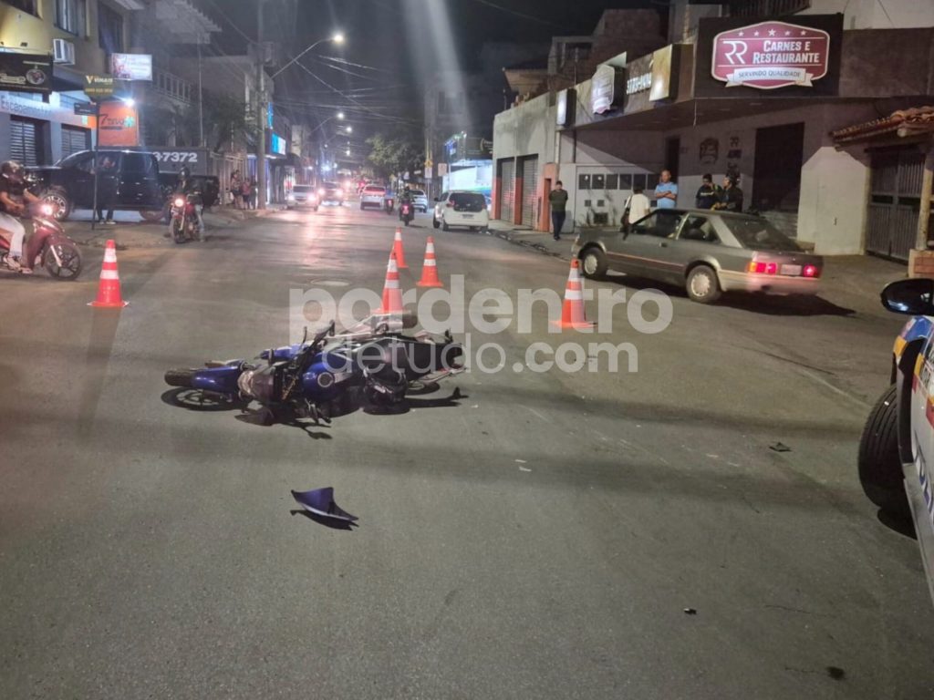 Duas motos colidem em cruzamento movimentado de Sete Lagoas e casal fica ferido