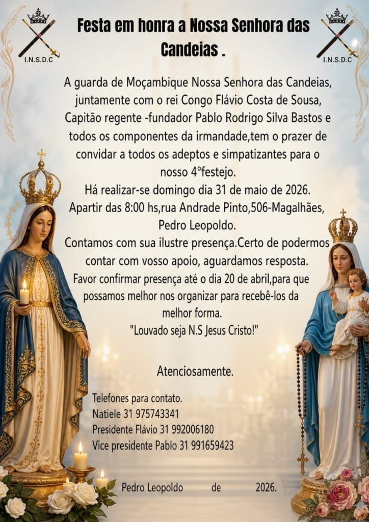 Festa em honra a Nossa Senhora das Candeias será realizada no bairro Magalhães, em Pedro Leopoldo