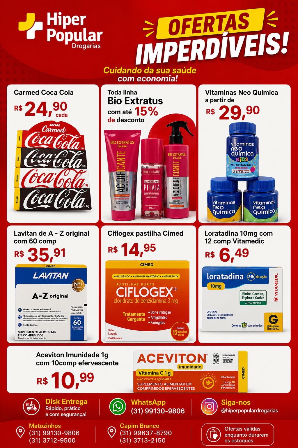 Hiper Popular Drogarias lança ofertas especiais em Matozinhos e Capim Branco