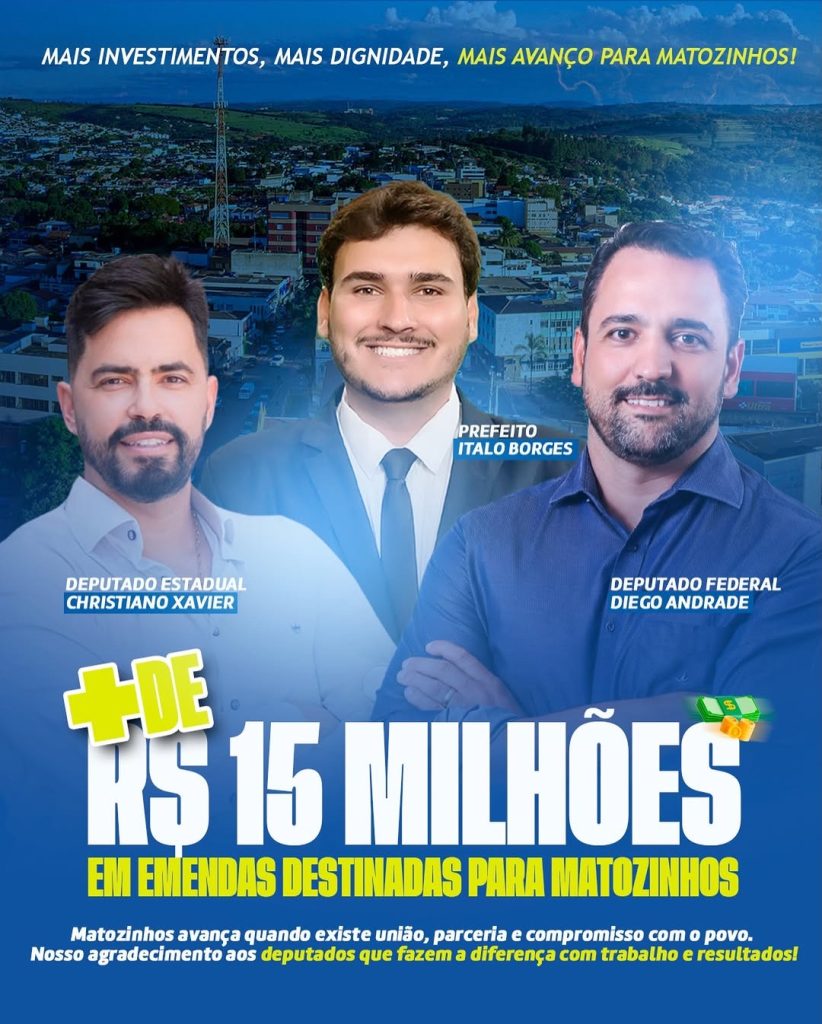 Prefeito anuncia R$ 15 milhões em emendas para investimentos em Matozinhos