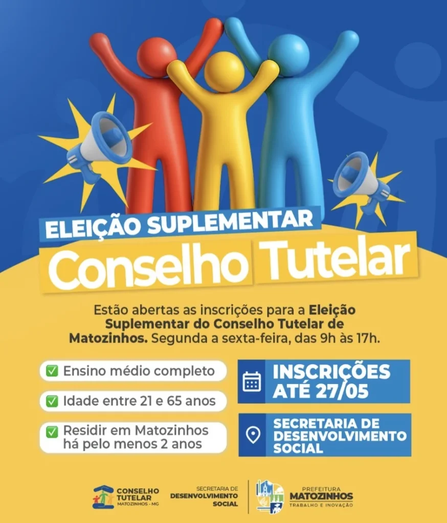 Prefeitura de Matozinhos abre inscrições para eleição suplementar do Conselho Tutelar