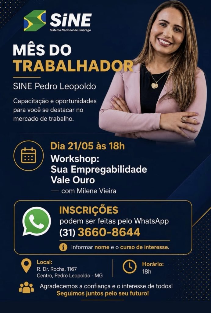 SINE Pedro Leopoldo abre inscrições para workshop gratuito sobre empregabilidade