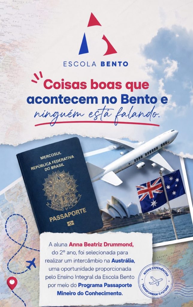 Aluna de Matozinhos é selecionada para intercâmbio na Austrália pelo Passaporte Mineiro do Conhecimento