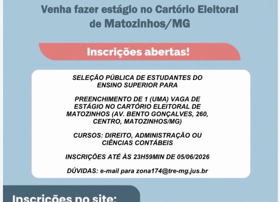 Cartório Eleitoral de Matozinhos abre vaga de estágio para universitários