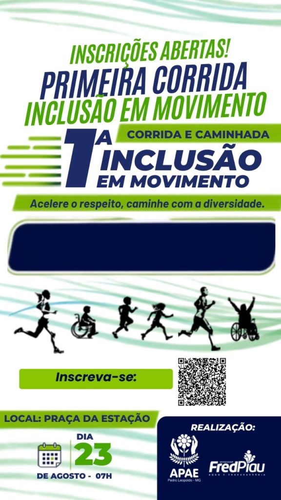 Inscrições abertas para a 1ª Corrida e Caminhada Inclusão em Movimento em Pedro Leopoldo