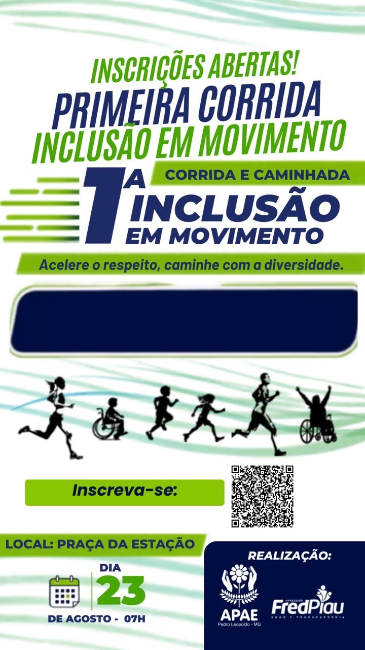 Inscrições abertas para a 1ª Corrida e Caminhada Inclusão em Movimento em Pedro Leopoldo
