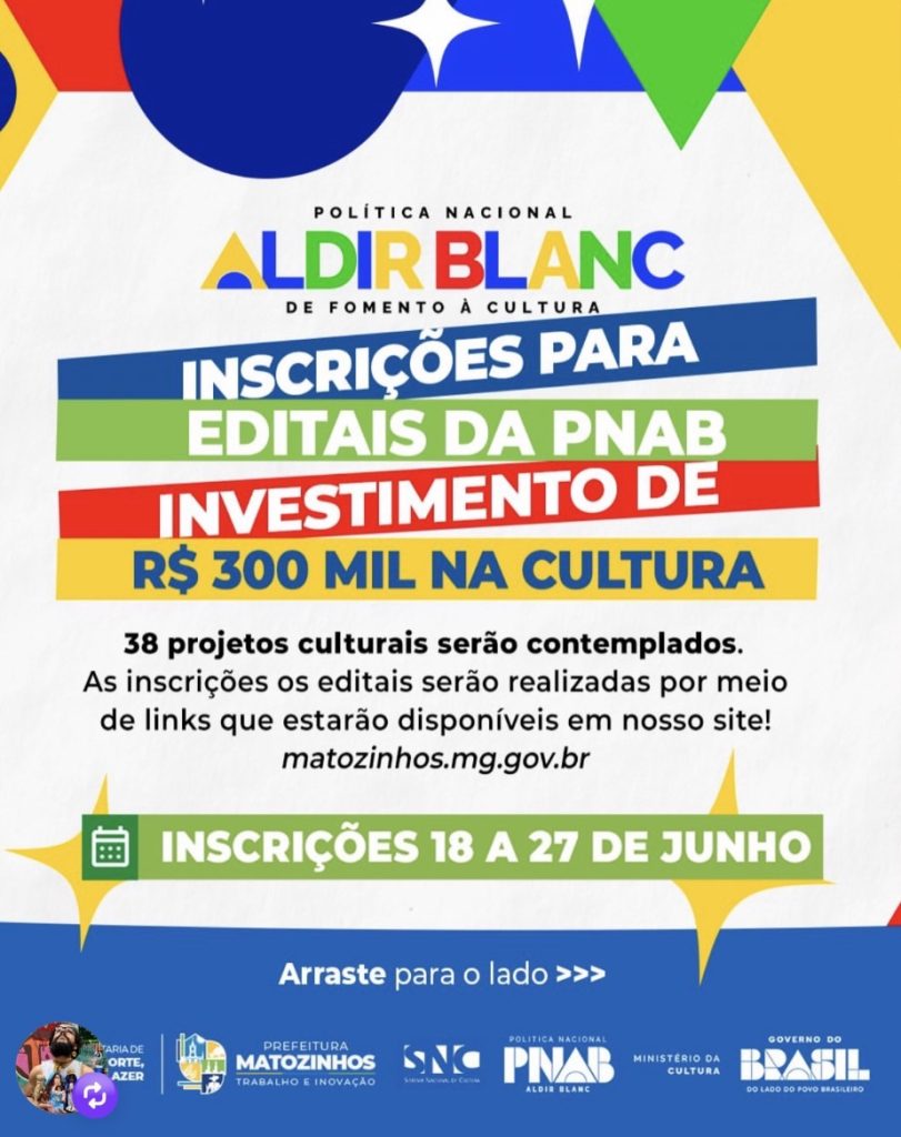 Matozinhos abre inscrições para editais culturais com investimento de R$ 300 mil