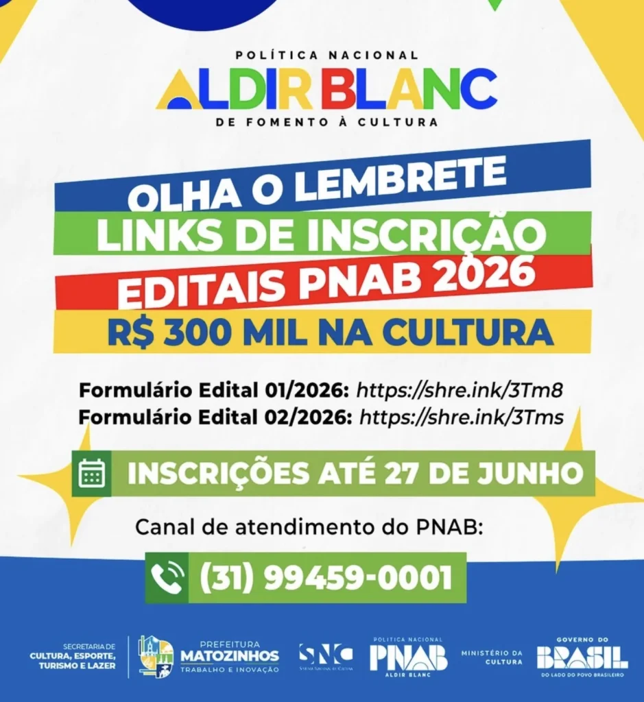 Matozinhos abre inscrições para editais da PNAB com investimento de R$ 300 mil na cultura
