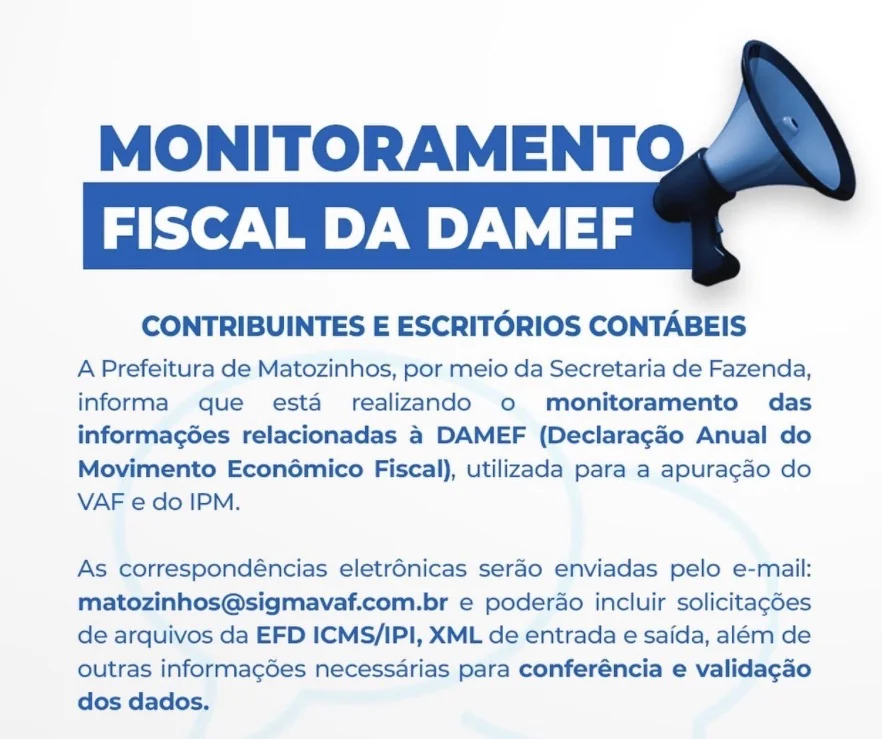 Matozinhos reforça monitoramento fiscal e alerta contribuintes sobre a DAMEF