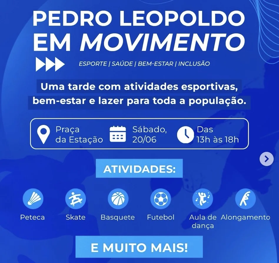 Pedro Leopoldo em Movimento leva esporte, saúde e lazer à Praça da Estação neste sábado