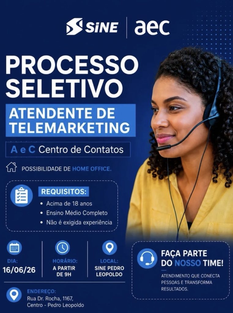 Sine Pedro Leopoldo promove seleção para vagas de telemarketing com possibilidade de home office