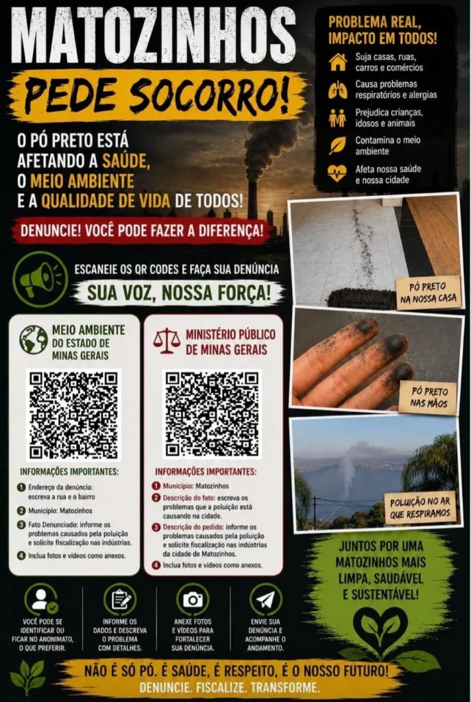 Campanha mobiliza moradores de Matozinhos para denunciar poluição causada por pó preto
