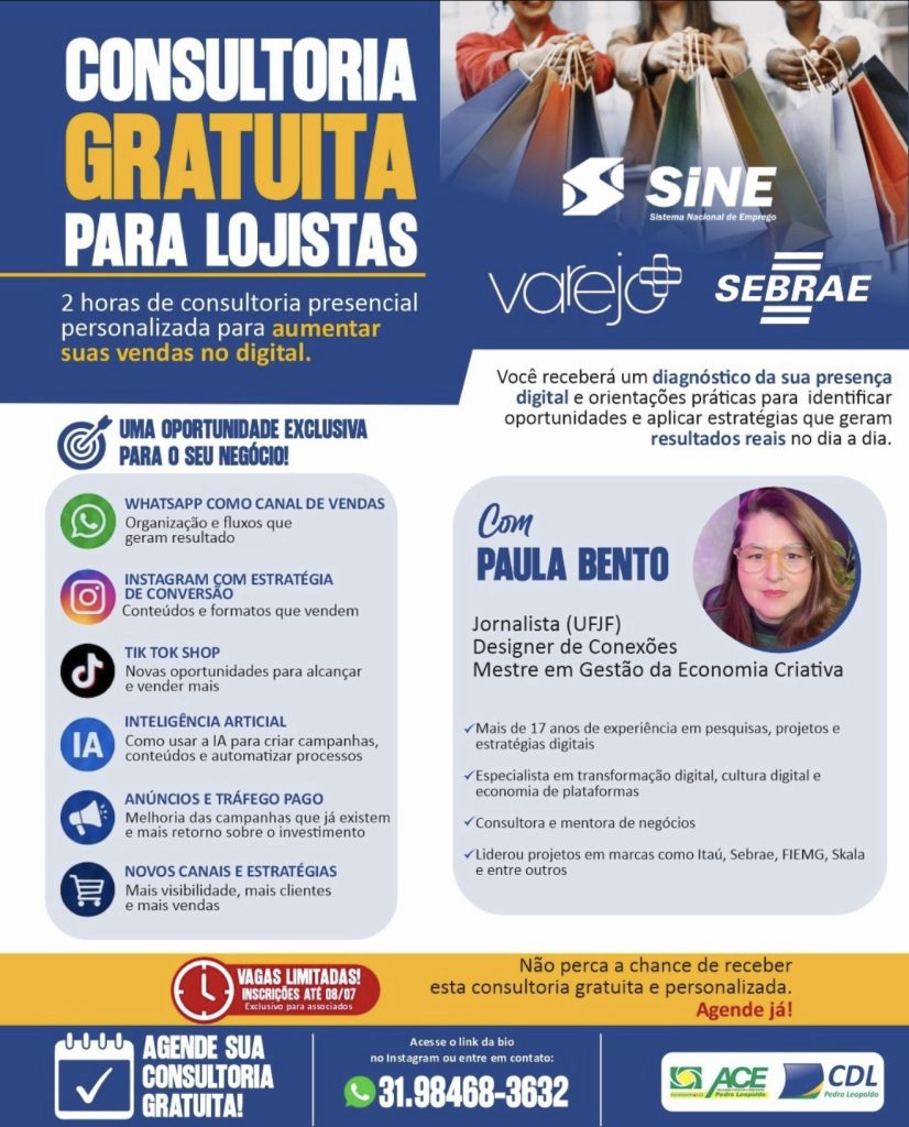 Consultoria gratuita para lojistas tem vagas limitadas em Pedro Leopoldo