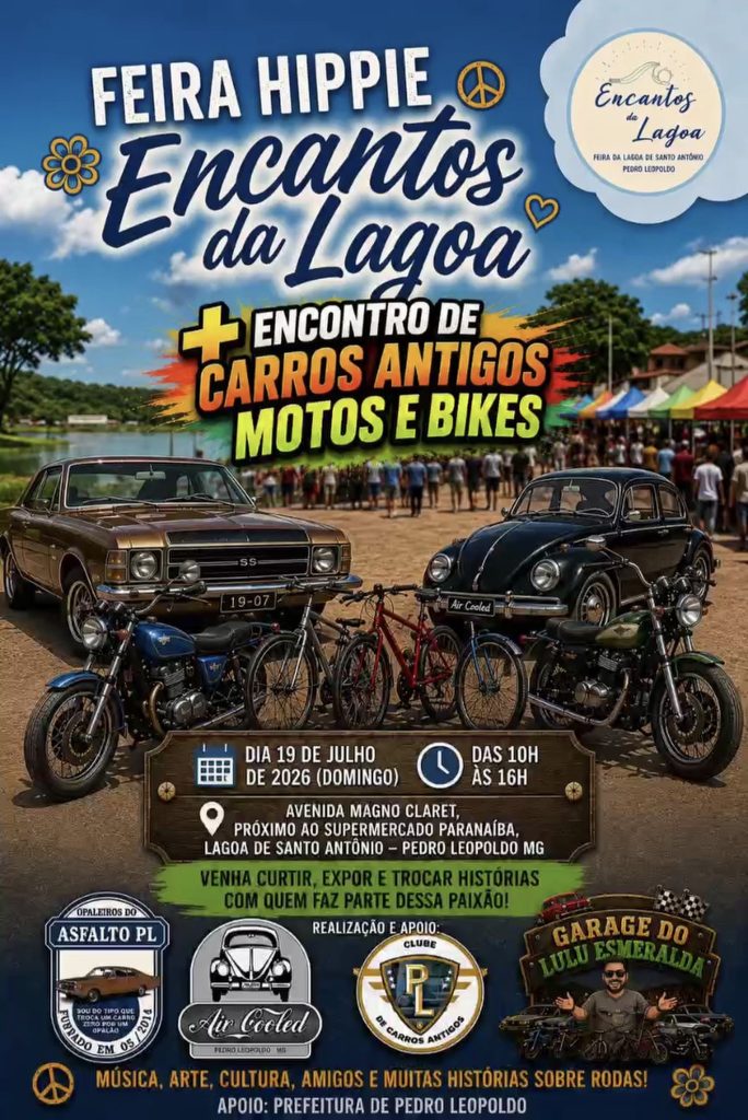 Feira Encantos da Lagoa reúne carros antigos, motos e bikes em Pedro Leopoldo