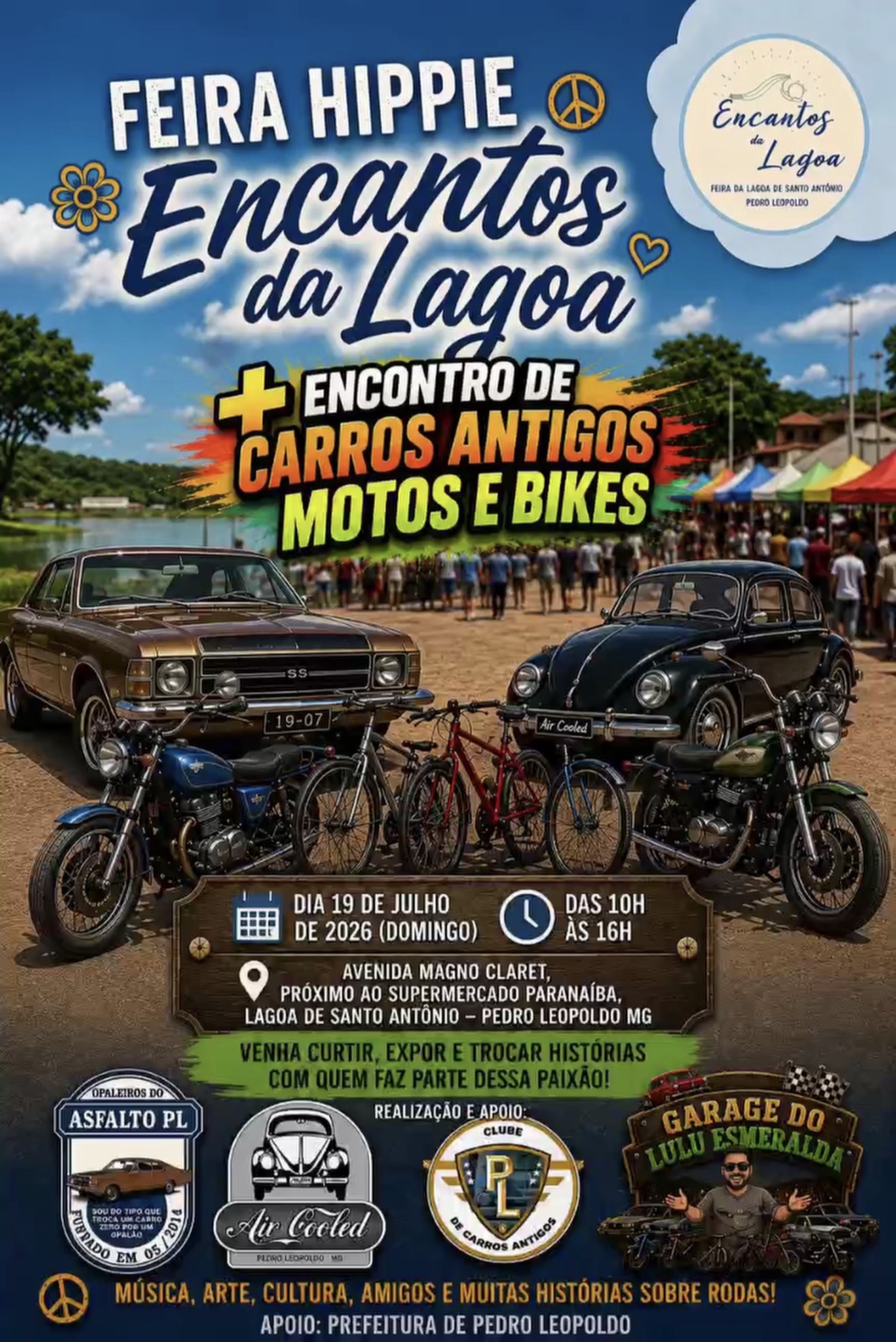 Feira Encantos da Lagoa reúne carros antigos, motos e bikes em Pedro Leopoldo