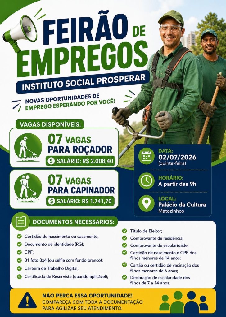 Feirão de Empregos oferece 14 vagas em Matozinhos nesta quinta-feira