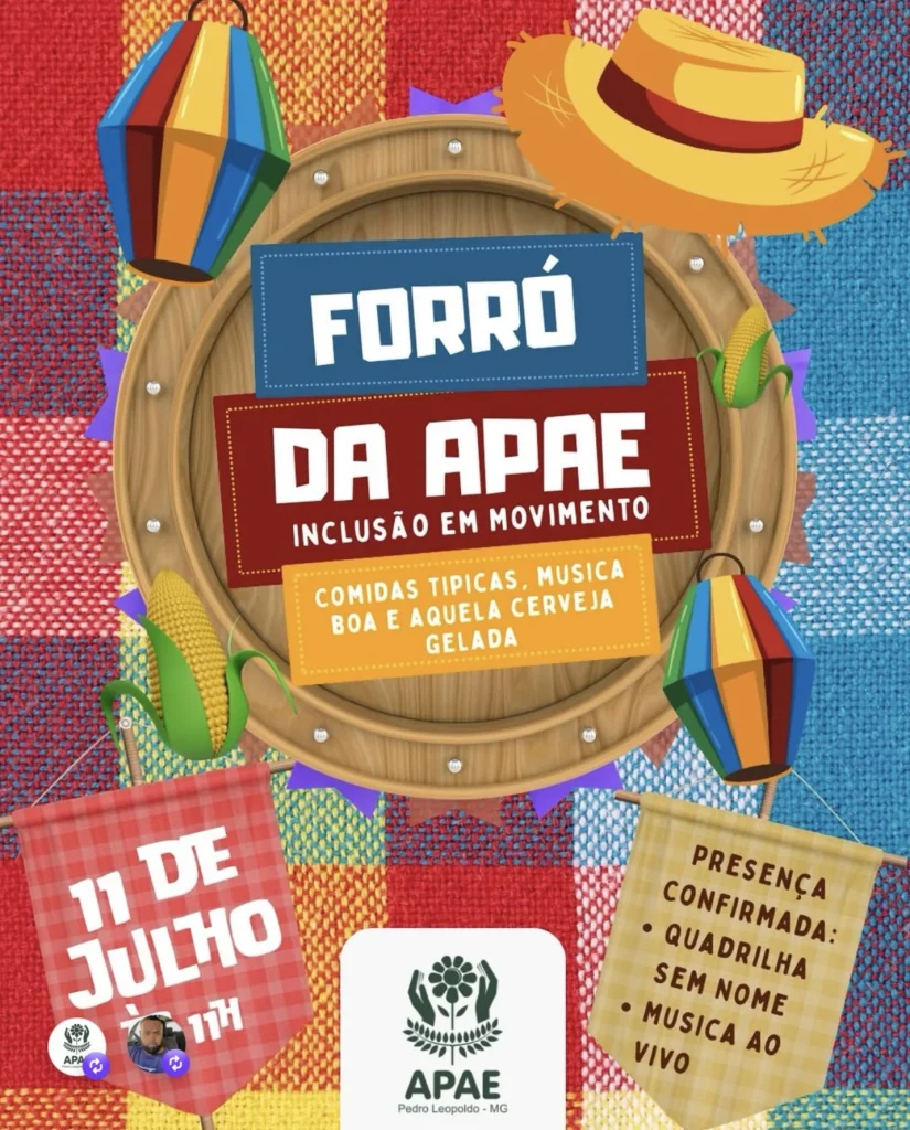 Forró da APAE de Pedro Leopoldo acontece neste sábado com quadrilha, música ao vivo e comidas típicas