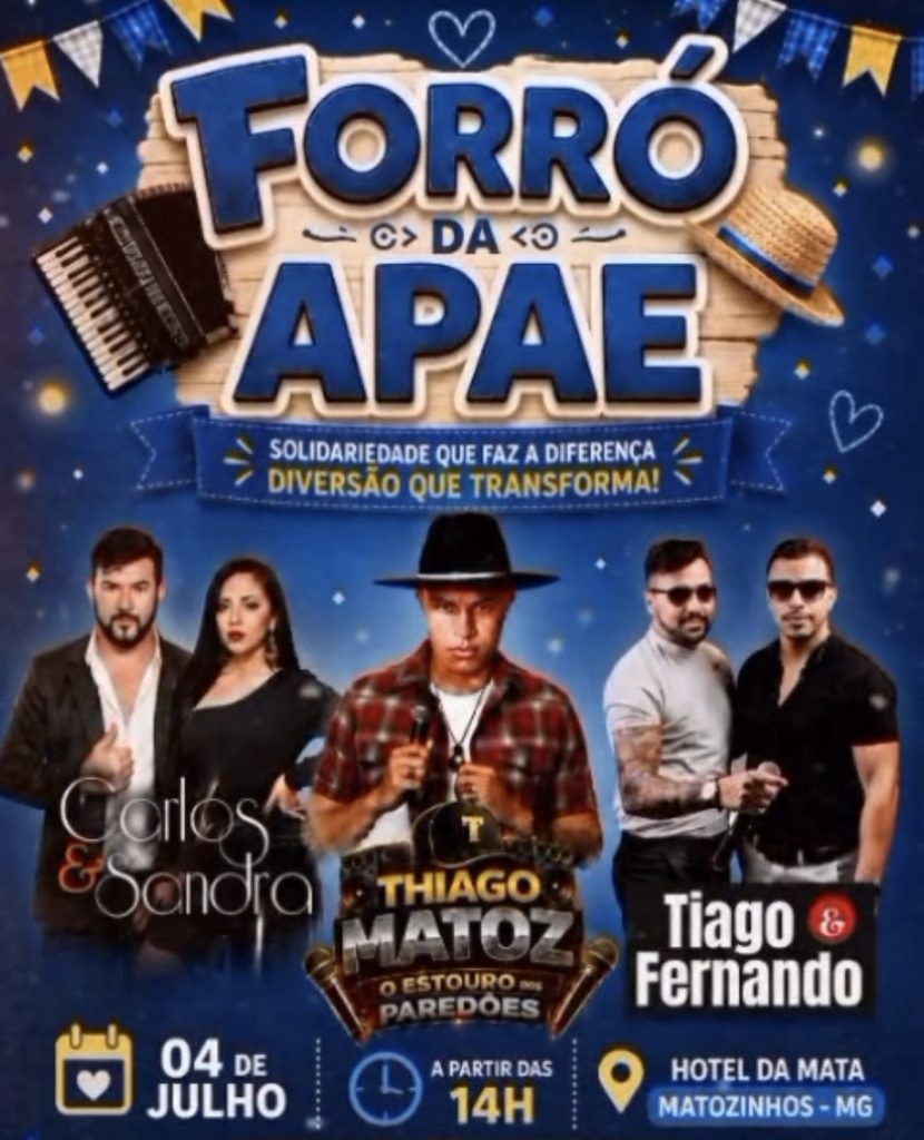 Forró da APAE promete tarde de música, solidariedade e diversão em Matozinhos