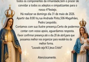 Festa em honra a Nossa Senhora das Candeias será realizada no bairro Magalhães, em Pedro Leopoldo