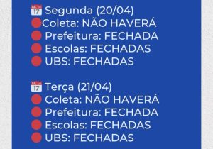 Pedro Leopoldo divulga funcionamento dos serviços no feriado